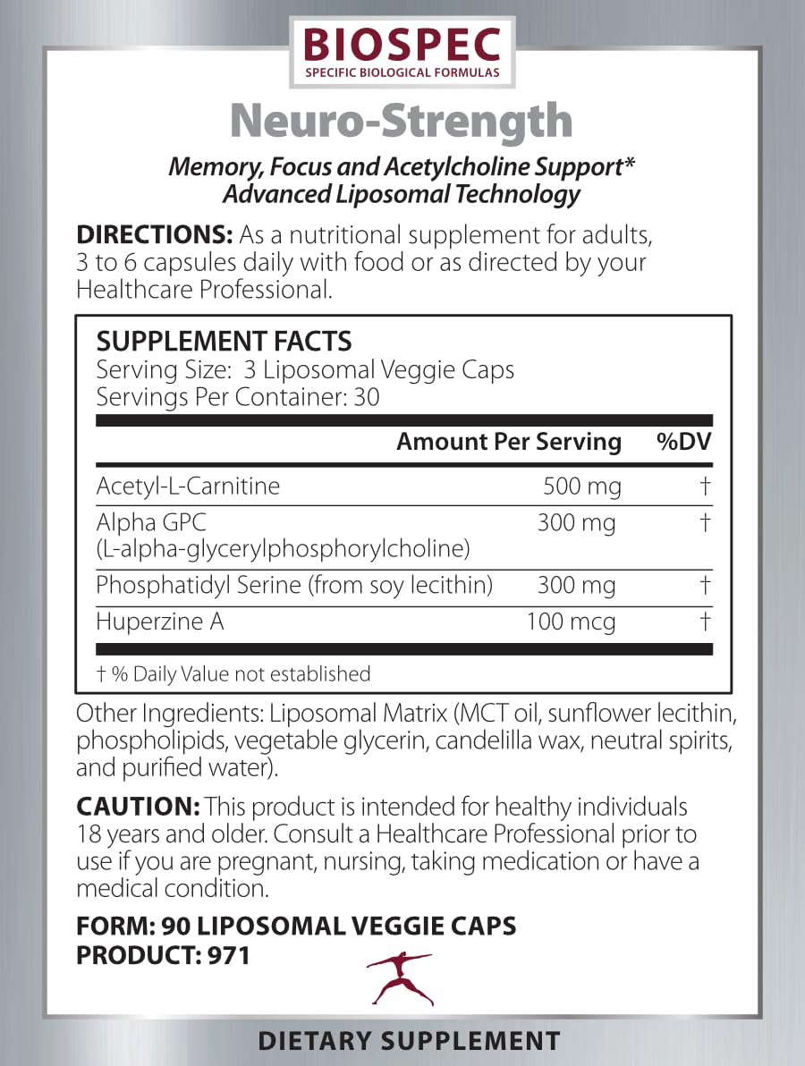 BIOSPEC NUTRITIONALS Neuro-Strength - Support Cognitive Performance* - Acetyl-L-Carnitine, Alpha-GPC, Phosphatidylserine, Huperzine - Maple Wellness Supplements