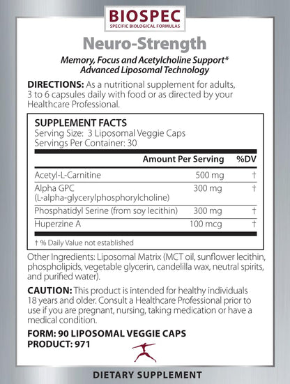 BIOSPEC NUTRITIONALS Neuro-Strength - Support Cognitive Performance* - Acetyl-L-Carnitine, Alpha-GPC, Phosphatidylserine, Huperzine - Maple Wellness Supplements