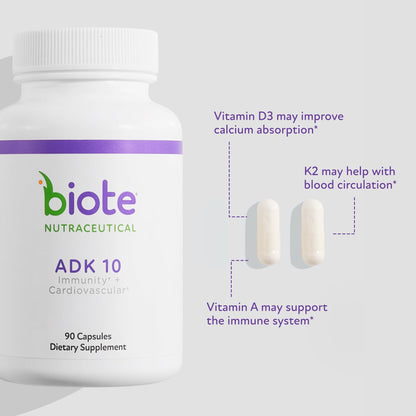 Biote Nutraceuticals - ADK 10 - Immunity + Cardiovascular (90 Capsules) - Maple Wellness Supplements
