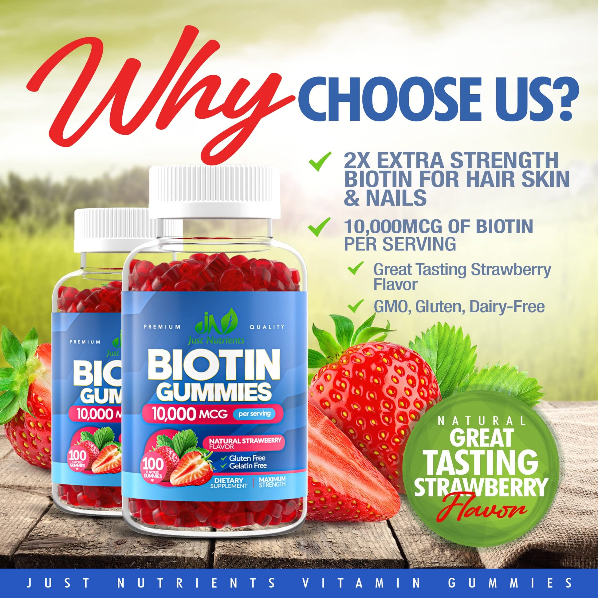 Biotin 10,000mcg Gummies for Hair Growth, Skin & Nails (100 Count) - 2x Maximum Strength Biotin Vitamins for Women & Men - Gluten-Free, Vegan, Non-GMO - Maple Wellness Supplements