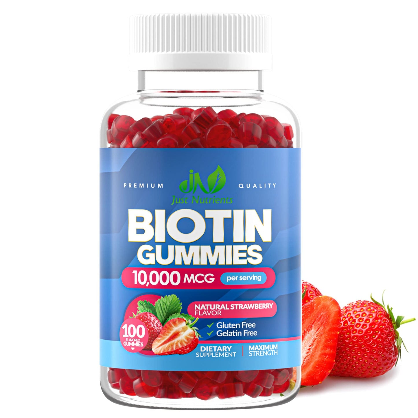 Biotin 10,000mcg Gummies for Hair Growth, Skin & Nails (100 Count) - 2x Maximum Strength Biotin Vitamins for Women & Men - Gluten-Free, Vegan, Non-GMO - Maple Wellness Supplements