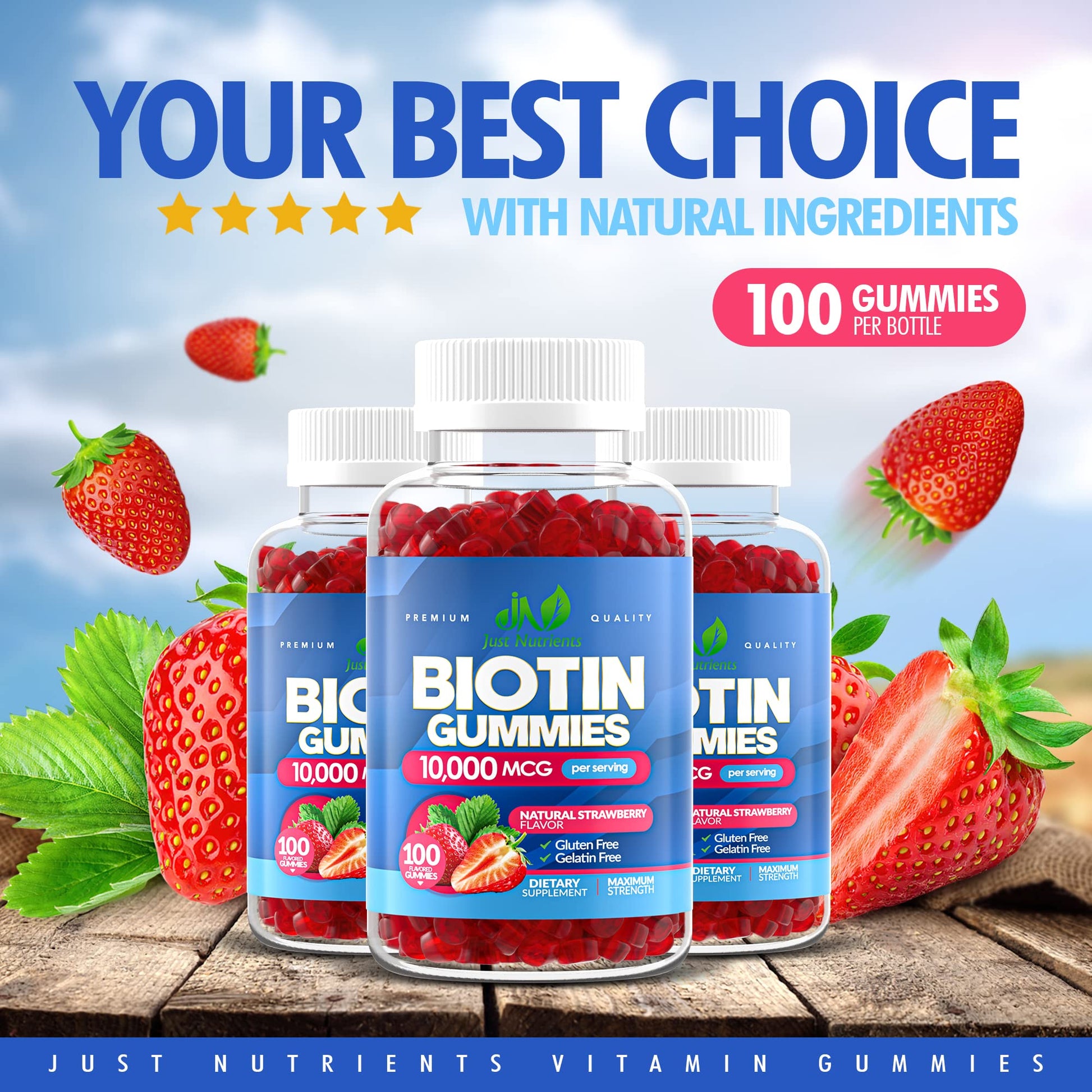Biotin 10,000mcg Gummies for Hair Growth, Skin & Nails (100 Count) - 2x Maximum Strength Biotin Vitamins for Women & Men - Gluten-Free, Vegan, Non-GMO - Maple Wellness Supplements