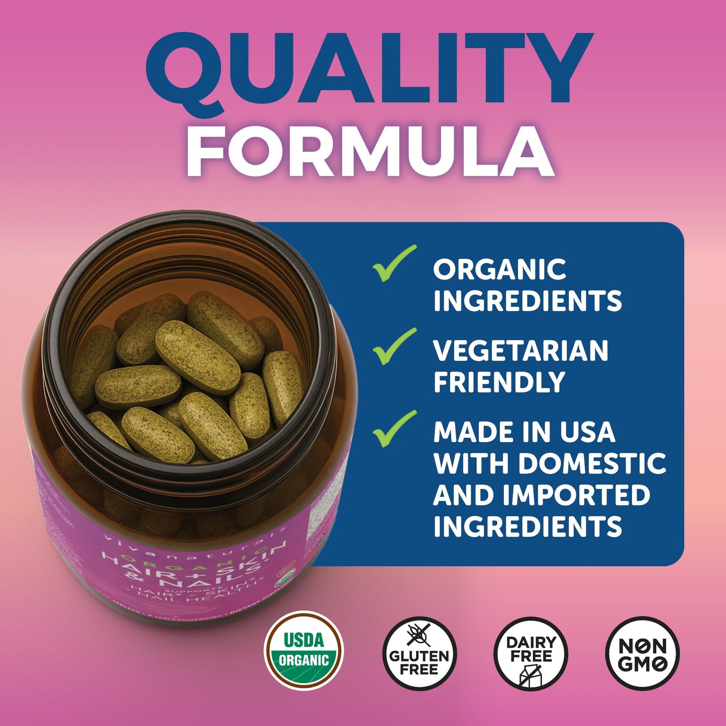 Biotin 5000 mcg Hair Skin Nails Vitamins for Women – Organic and Vegetarian-Friendly Supplement with Vitamin E, B-Vitamins, Spirulina - Maple Wellness Supplements