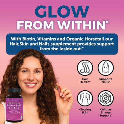 Biotin 5000 mcg Hair Skin Nails Vitamins for Women – Organic and Vegetarian-Friendly Supplement with Vitamin E, B-Vitamins, Spirulina - Maple Wellness Supplements