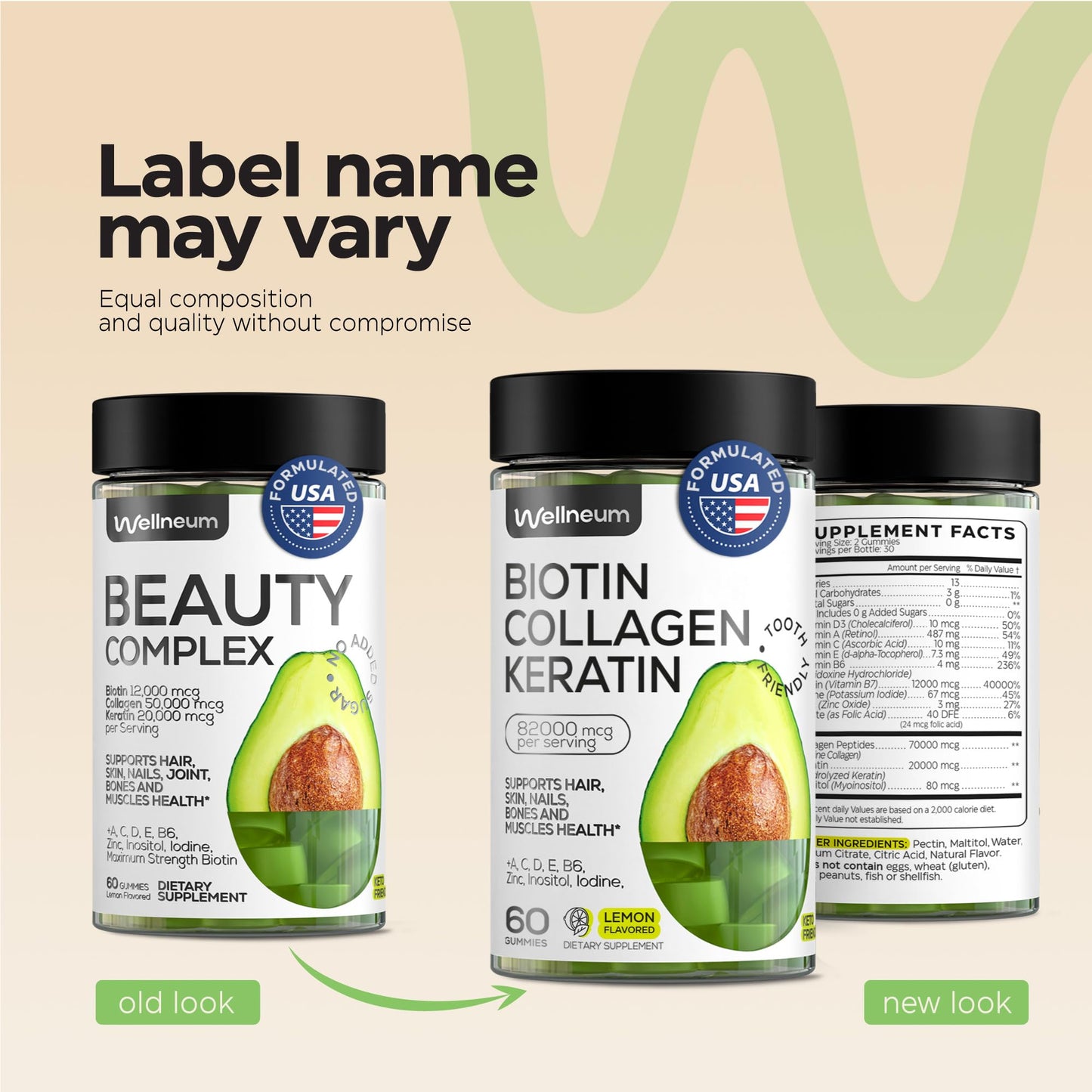 Biotin for Hair Growth Women/Men 12000mcg, Skin & Nails Support Gummies + 70000mcg Collagen Peptides (Collagen Powder in Gummy Form) + 20000mcg Keratin + Retinol, Sugar Free, 120 Gummies (2 Pack) - Maple Wellness Supplements