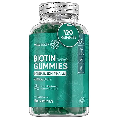 Biotin Gummies 5000mcg - with Vitamin A, B, C, D, E & Selenium – 120 Hair Nails and Skin - Maple Wellness Supplements