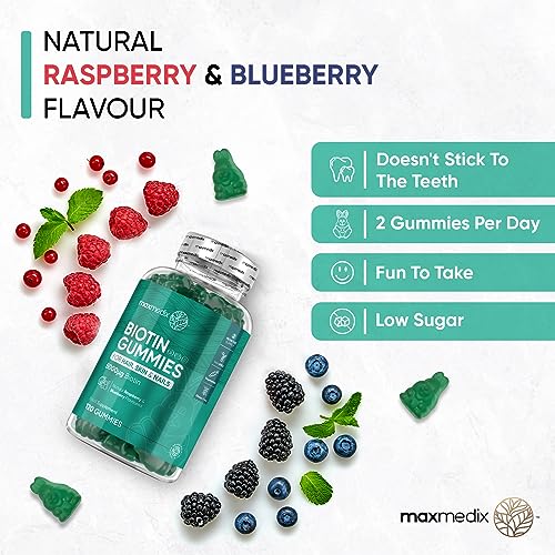 Biotin Gummies 5000mcg - with Vitamin A, B, C, D, E & Selenium – 120 Hair Nails and Skin - Maple Wellness Supplements