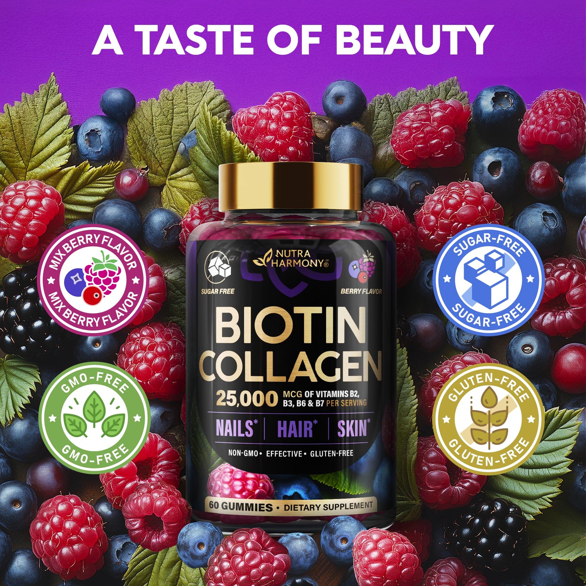Biotin Gummies with Collagen - Hair Growth Support Skin, & Nail Strength - for Women & Men - Biotin 10000mcg | Keratin | Hyaluronic Acid | B-Complex | Saw Palmetto - Maple Wellness Supplements