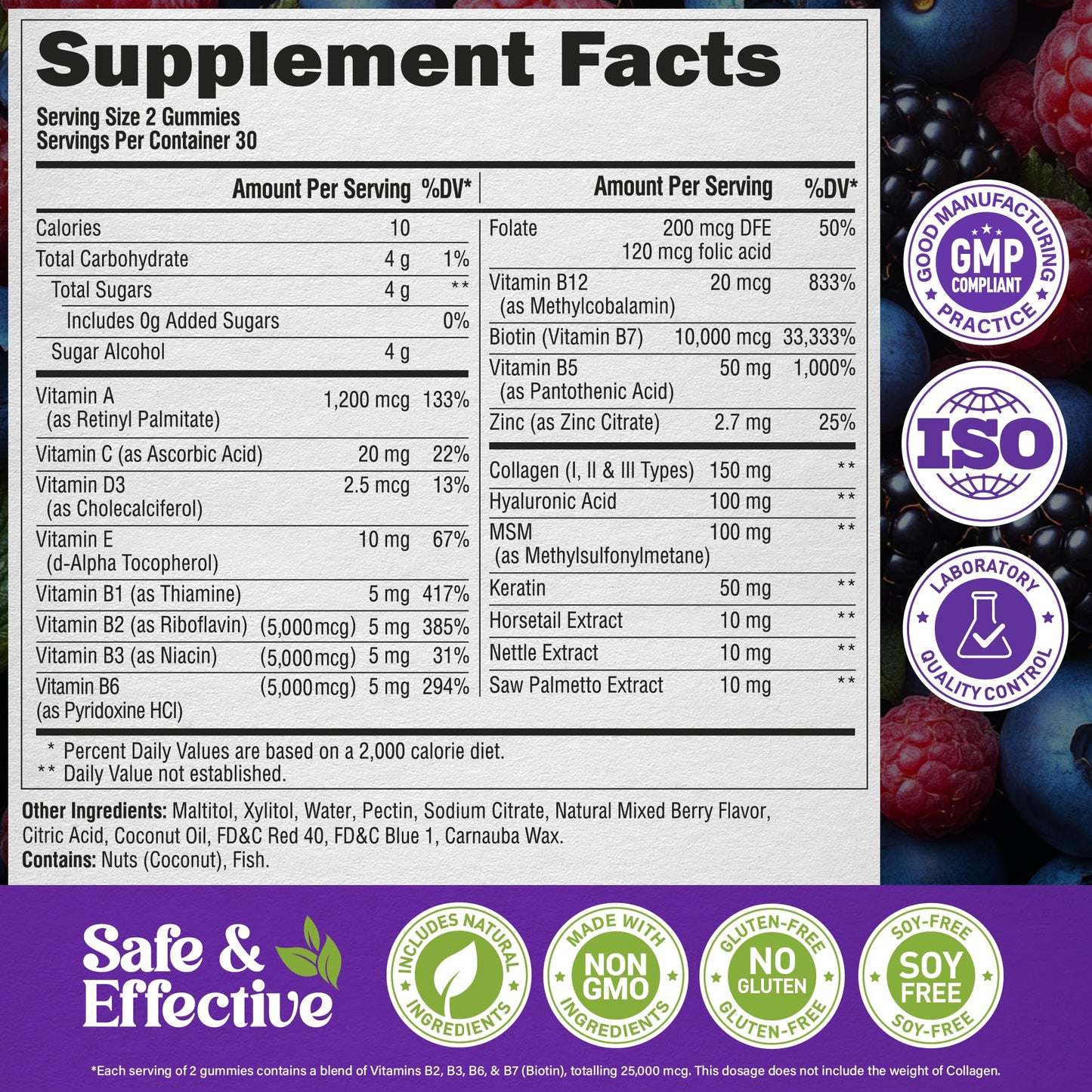 Biotin Gummies with Collagen - Hair Growth Support Skin, & Nail Strength - for Women & Men - Biotin 10000mcg | Keratin | Hyaluronic Acid | B-Complex | Saw Palmetto - Maple Wellness Supplements