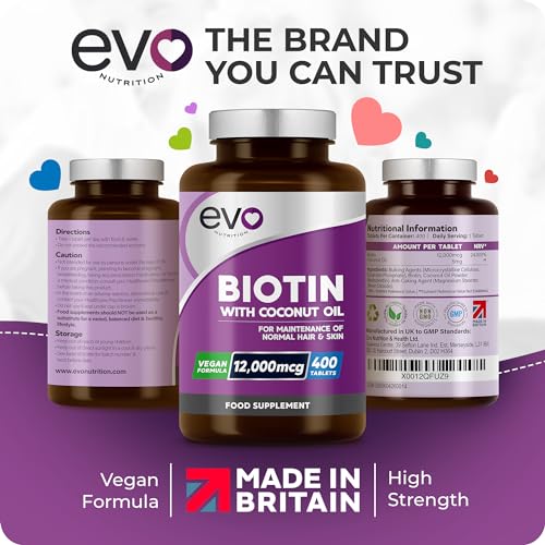 Biotin Hair Growth Supplement 12,000mcg with Coconut Oil | 400 High Strength Tablets - Maple Wellness Supplements