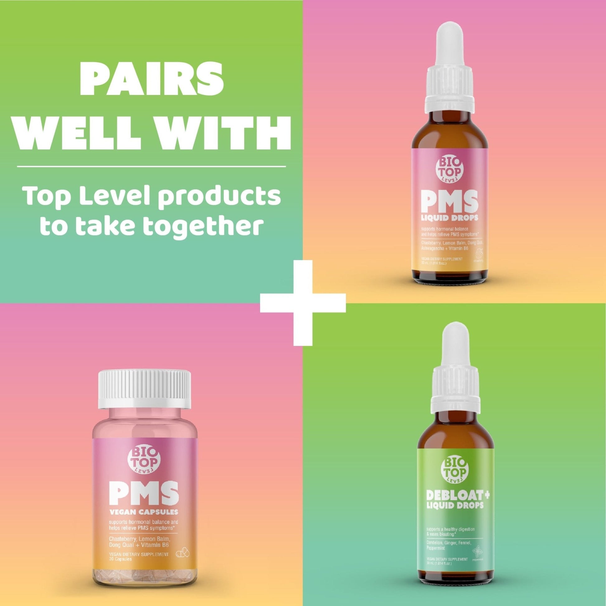 BIOTOPLEVEL PMS Support Supplement for Women & PMS Relief, Hormone Balance & Menstrual Period Relief for Cramps, Bloating & Mood Swings with Chasteberry, Vitamin B6, Lemon Balm, Dong Quai, 30 Count - Maple Wellness Supplements