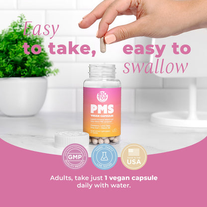 BIOTOPLEVEL PMS Support Supplement for Women & PMS Relief, Hormone Balance & Menstrual Period Relief for Cramps, Bloating & Mood Swings with Chasteberry, Vitamin B6, Lemon Balm, Dong Quai, 30 Count - Maple Wellness Supplements
