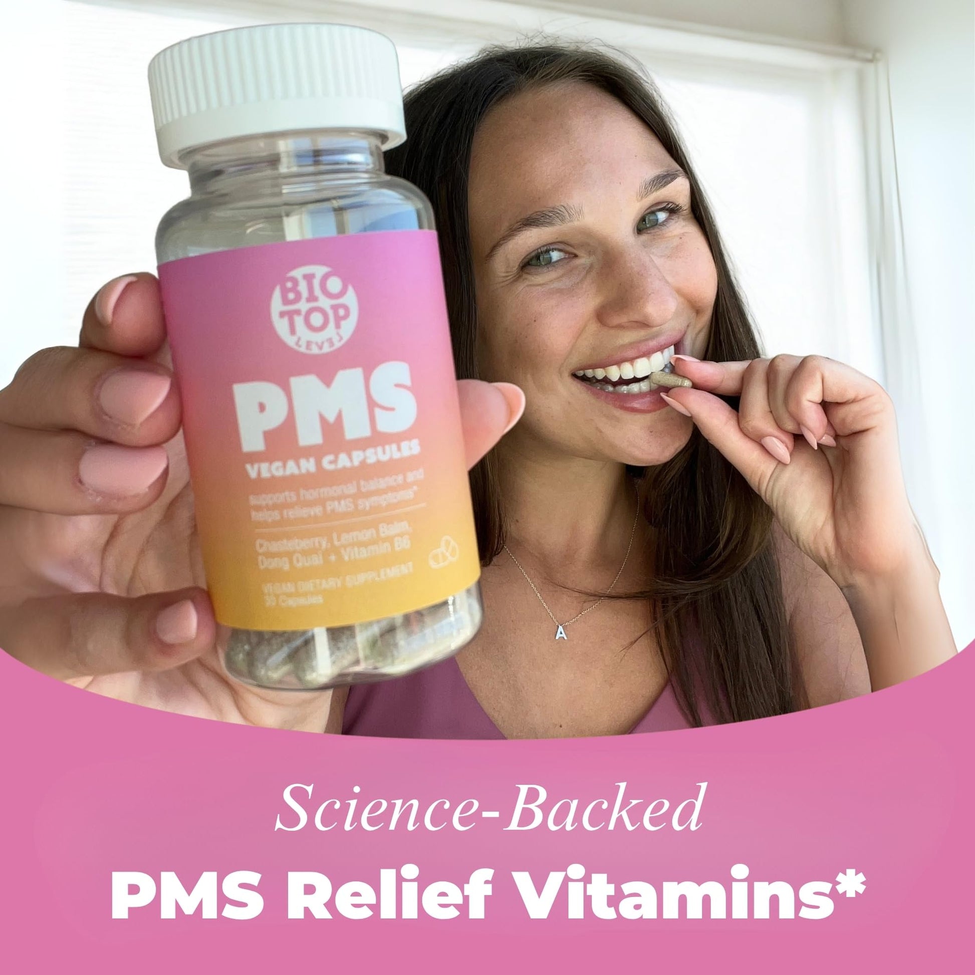 BIOTOPLEVEL PMS Support Supplement for Women & PMS Relief, Hormone Balance & Menstrual Period Relief for Cramps, Bloating & Mood Swings with Chasteberry, Vitamin B6, Lemon Balm, Dong Quai, 30 Count - Maple Wellness Supplements