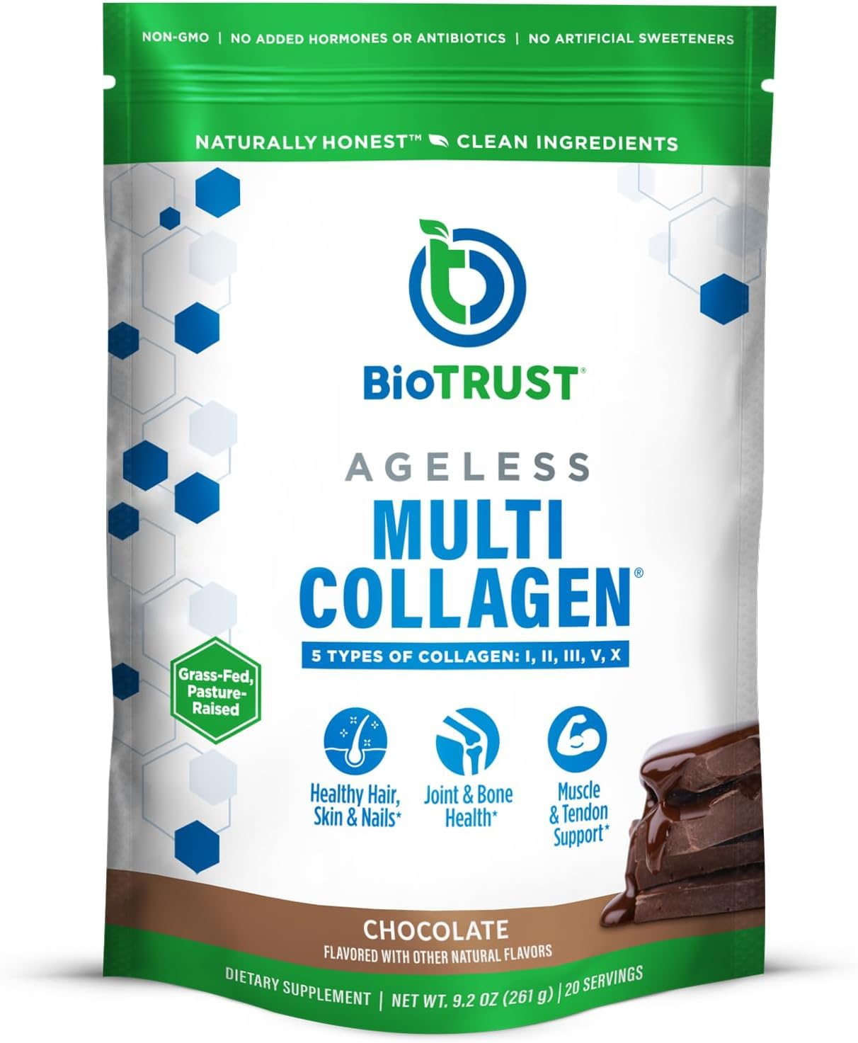 BioTrust Ageless Multi Collagen Peptides Powder – 5 Types (I, II, III, V, X) – Chocolate Collagen Powder for Women & Men – Hydrolyzed Protein – Grass Fed Beef, Fish, Chicken, Eggshell Membrane - Maple Wellness Supplements