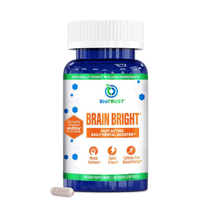 BioTrust Brain Bright – Daily Nootropic Boost for Focus, Concentration, Mental Clarity – Caffeine Free Nootropics Brain Support Supplement – Thai Ginger, Ginkgo, Folate, L-Theanine – 30 Servings - Maple Wellness Supplements