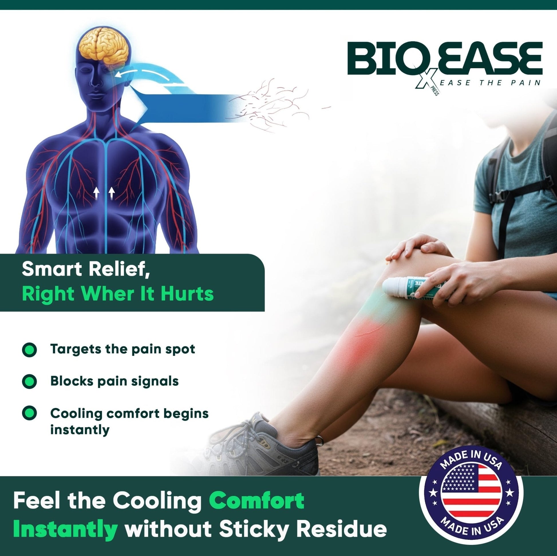 BioXPressEase Fast-Acting Hemp Pain Relief Roll On - Highly Effective, Cool & Topical Pain Relief Extra Strength for Muscle, Joint, & Back – Easy Roll On Maximum Strength - Made in USA - Maple Wellness Supplements
