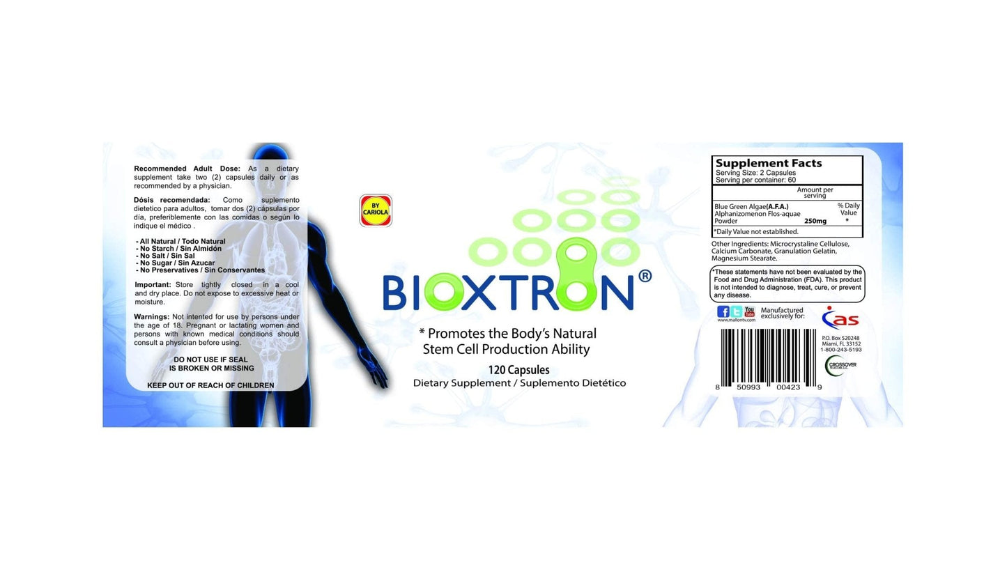 Bioxtron Natural AFA Stem Cell Supplement - Joint Support & Muscle Pain - Immune System Support - Natural Blue Green Algae Spirulina - 120 Caps - Maple Wellness Supplements