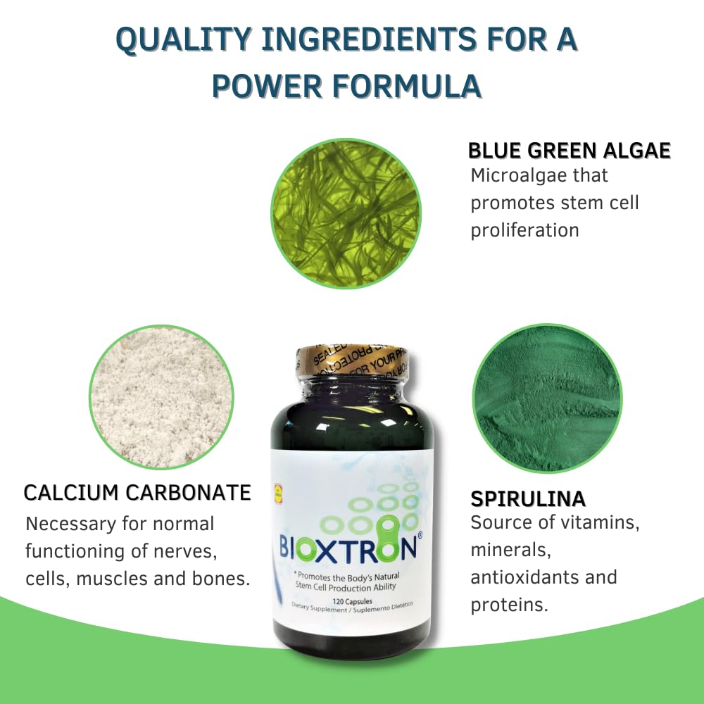 Bioxtron Natural AFA Stem Cell Supplement - Joint Support & Muscle Pain - Immune System Support - Natural Blue Green Algae Spirulina - 120 Caps - Maple Wellness Supplements