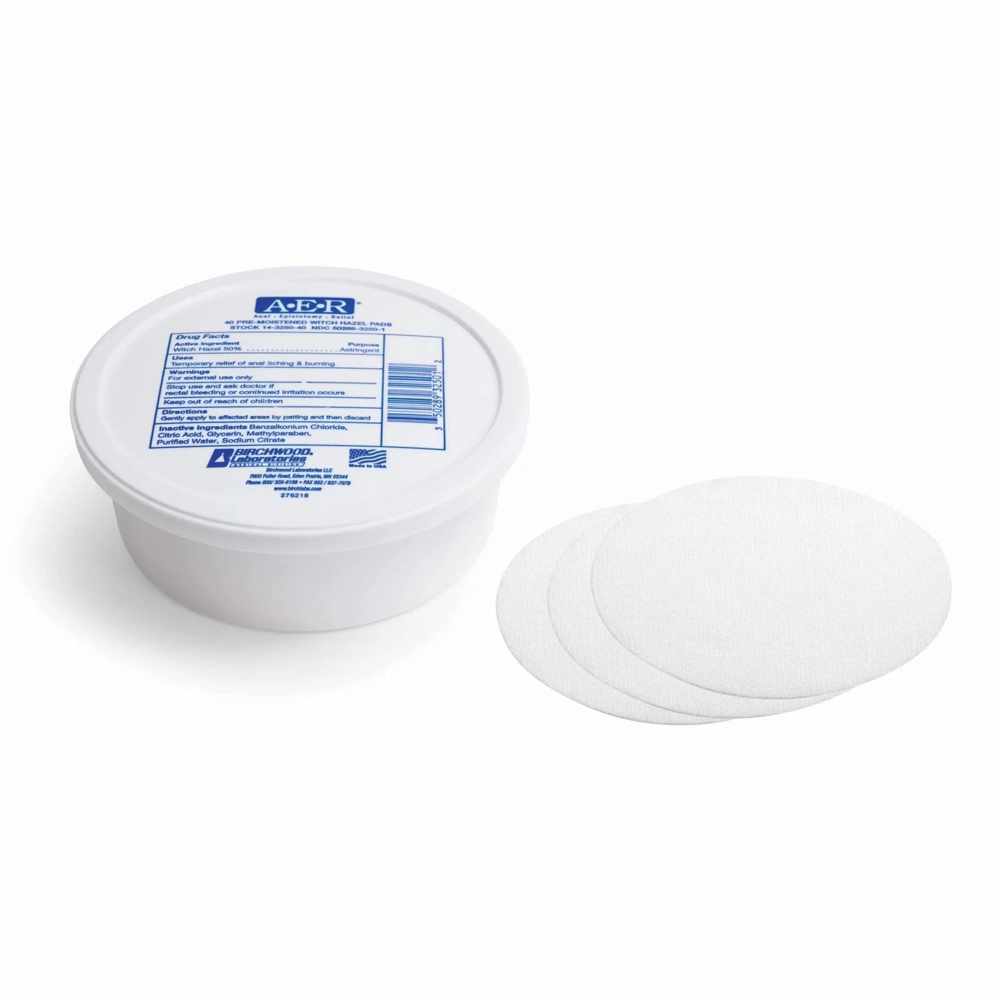 Birchwood Laboratories A-E-R Pre-Moistened Medicated Cooling Witch Hazel Pads For Hemorrhoid & Postpartum Relief, 40 Count - Maple Wellness Supplements