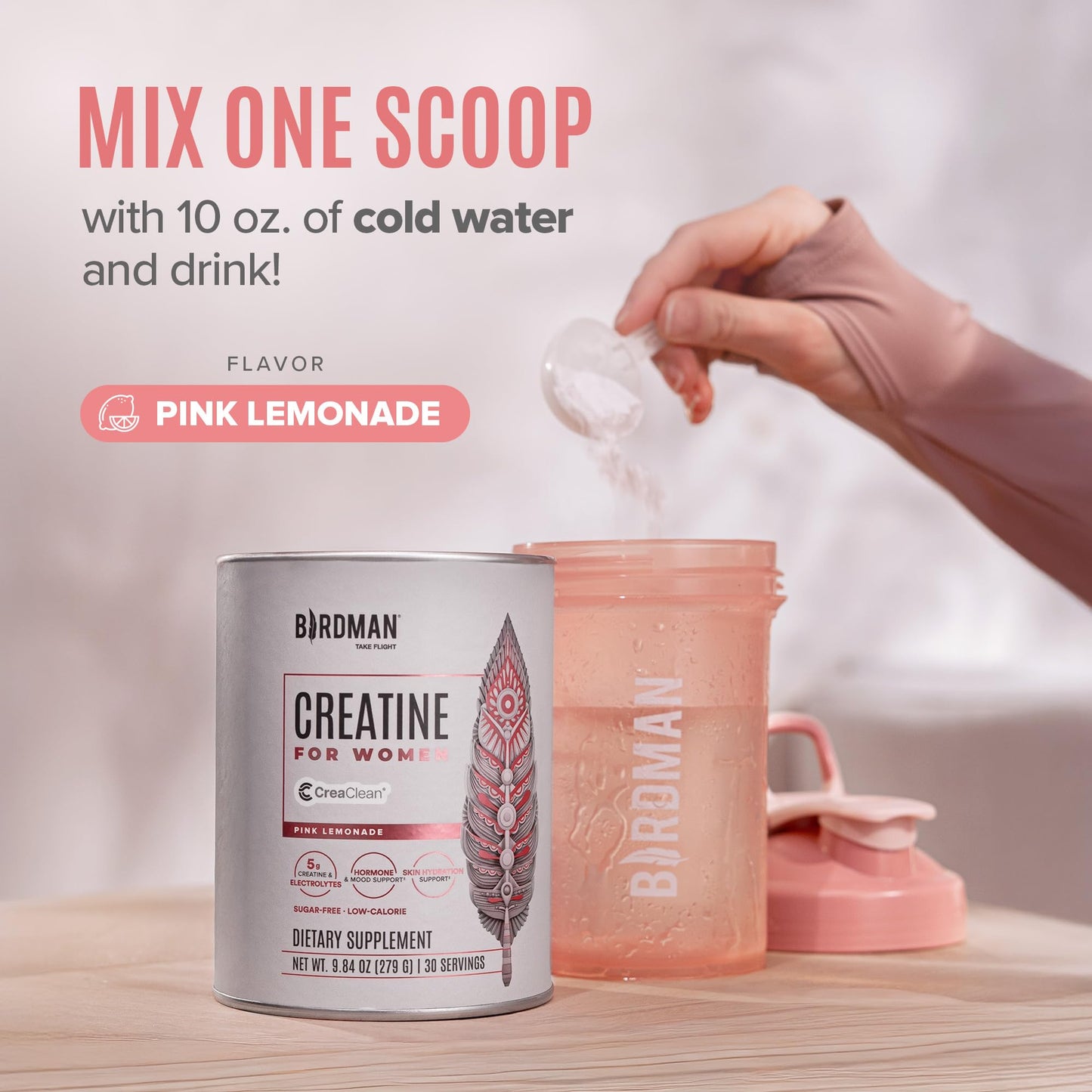 BIRDMAN Creatine for Women | Creatine Monohydrate Powder with Myo & D-Chiro Inositol, Hyaluronic Acid, Zinc, Electrolytes and Vitamins | Sugar Free, Pink Lemonade | 30 Servings - Maple Wellness Supplements