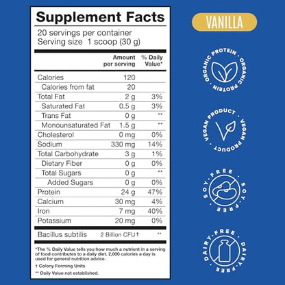 BIRDMAN Falcon Organic Vegan Protein Powder Vanilla, 24g Protein, Sugar Free, Probiotics - Maple Wellness Supplements