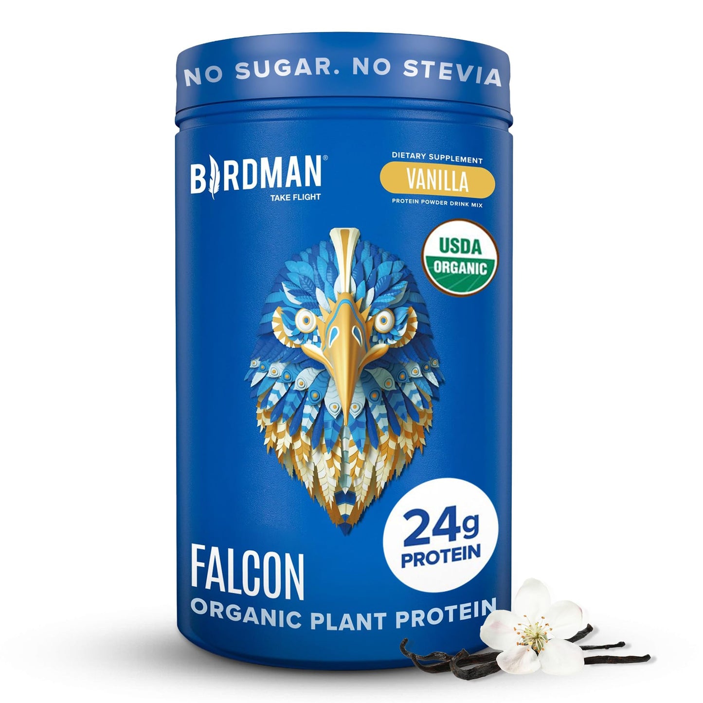 BIRDMAN Falcon Organic Vegan Protein Powder Vanilla, 24g Protein, Sugar Free, Probiotics, Low Carb, Keto Friendly, Dairy Free, Lactose Free, Non Whey - Maple Wellness Supplements