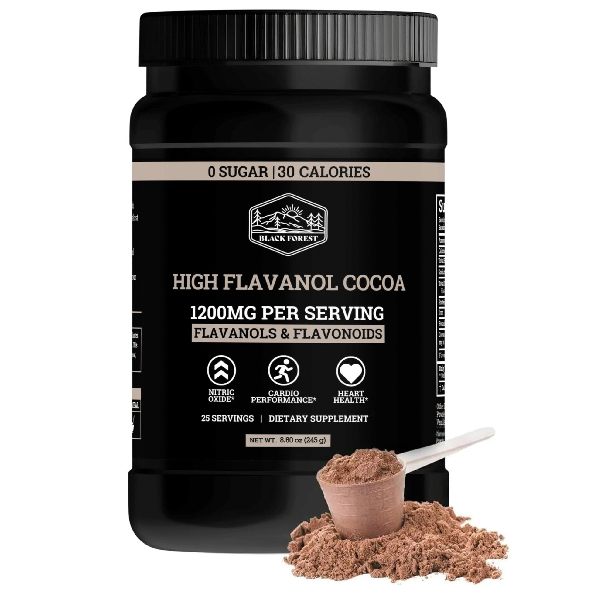 Black Forest High Flavanol Cocoa Powder (1200mg Flavanols & Flavonoids Supplements)10X More Flavanols (Epicatechin) Than Cocoa & 600mg of Epicatechin Supplement - Maple Wellness Supplements