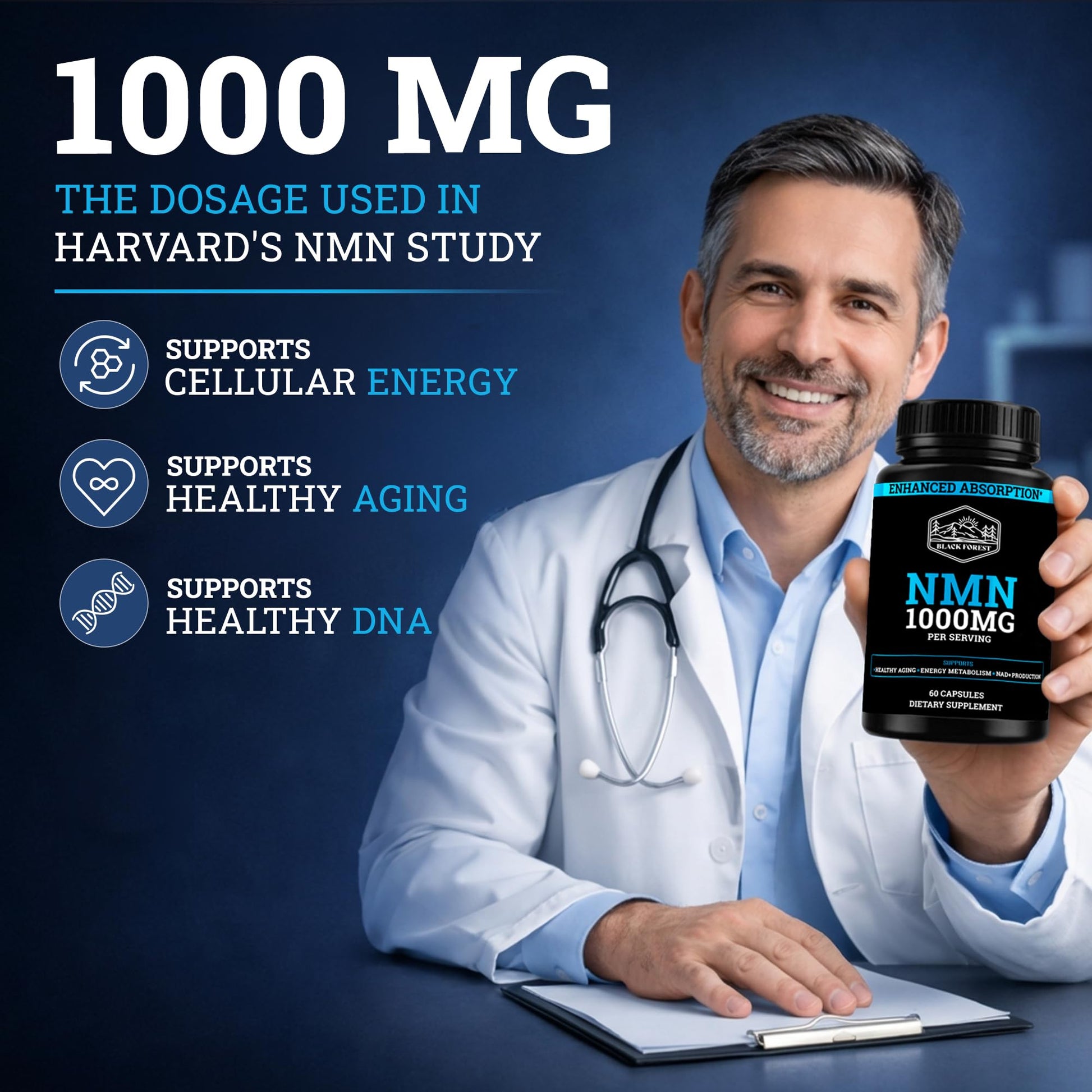 Black Forest NMN Supplements 1000mg (Nicotinamide Mononucleotide) 99% Pure, Stabilized Form, BioPerine® for Enhanced Bioavailability (60 Capsules) - Maple Wellness Supplements