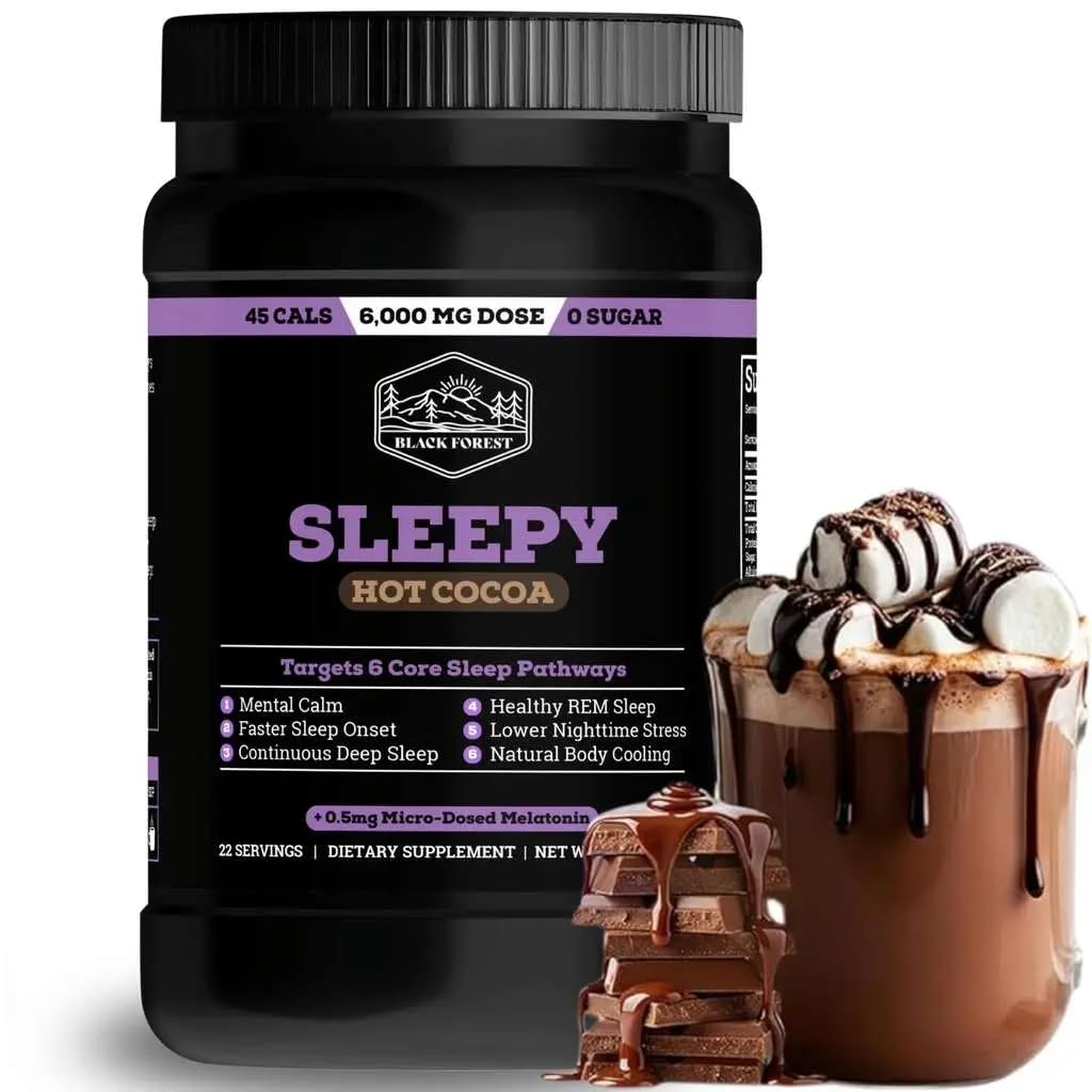 Black Forest Sleepy Hot Cocoa - Magnesium Hot Chocolate Sleepy Cocoa Sleep Powder for Adults with Melatonin & L-Theanine - Natural Sleep Drink Mix for Deep Sleep & Relaxation, - Maple Wellness Supplements