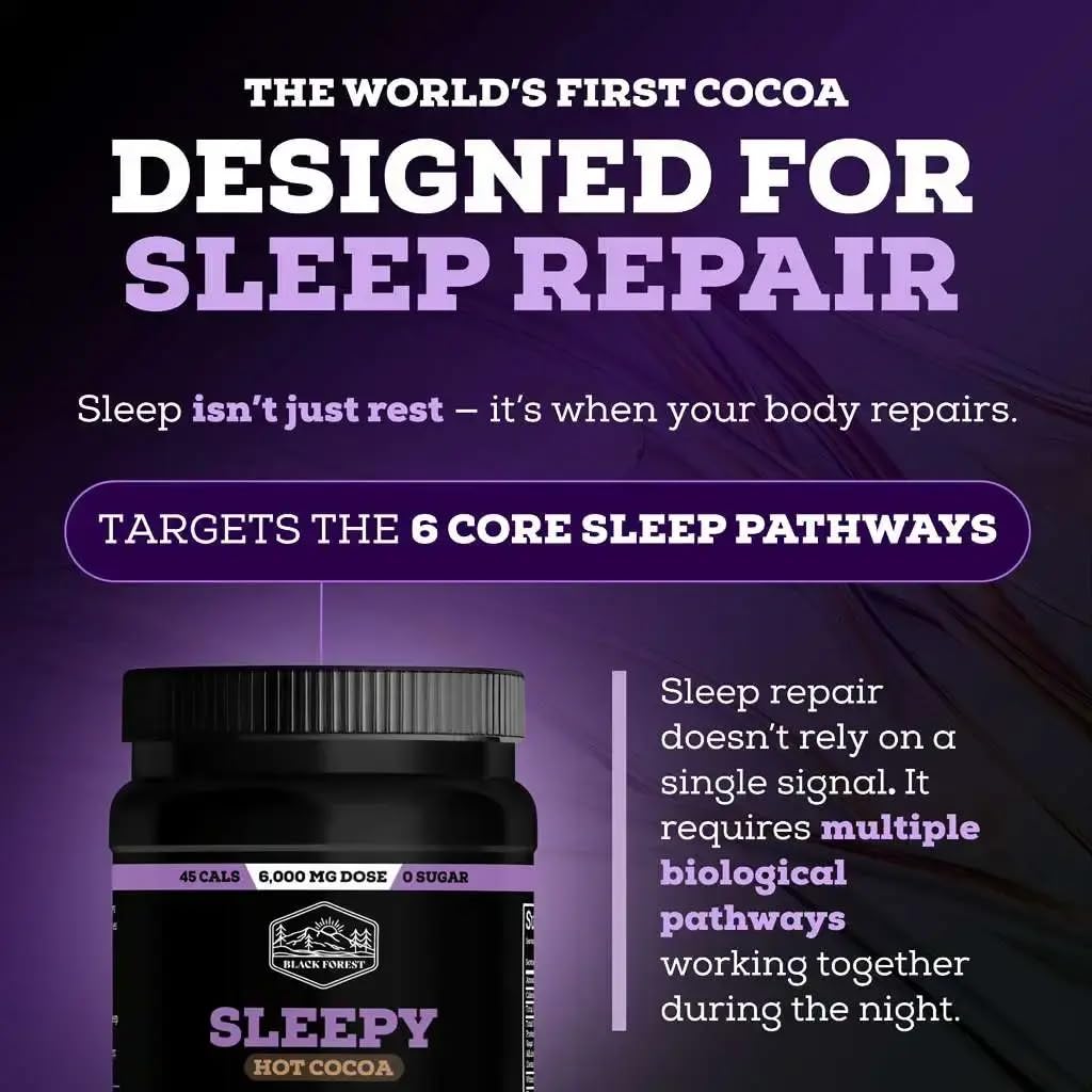 Black Forest Sleepy Hot Cocoa - Magnesium Hot Chocolate Sleepy Cocoa Sleep Powder for Adults with Melatonin & L-Theanine - Natural Sleep Drink Mix for Deep Sleep & Relaxation, - Maple Wellness Supplements