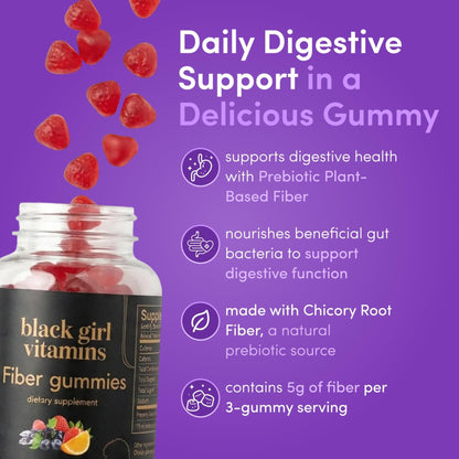 Black Girl Vitamins - Fiber Gummies - Prebiotic for Gut Health & Bloat Relief - Supports Digestion, Regularity & Microbiome Balance - Vegan, Gluten-Free, Halal - Maple Wellness Supplements
