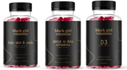 Black Girl Vitamins Look Good Feel Good Bundle – Hair Skin & Nails, Vitamin D3 2000IU & Once a Day Multivitamin - Women's Supplement Bundle - Maple Wellness Supplements