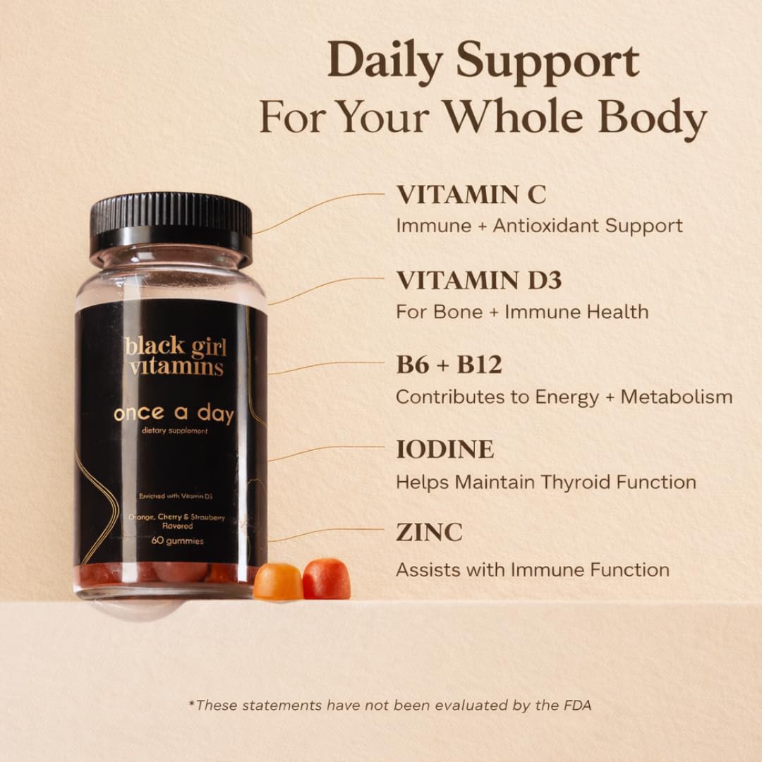 Black Girl Vitamins Once a Day - Womens Multivitamin Gummy - Vitamin A, B, C, E and Zinc. Multivitamin for Women, Immune Support. Vegan - Maple Wellness Supplements