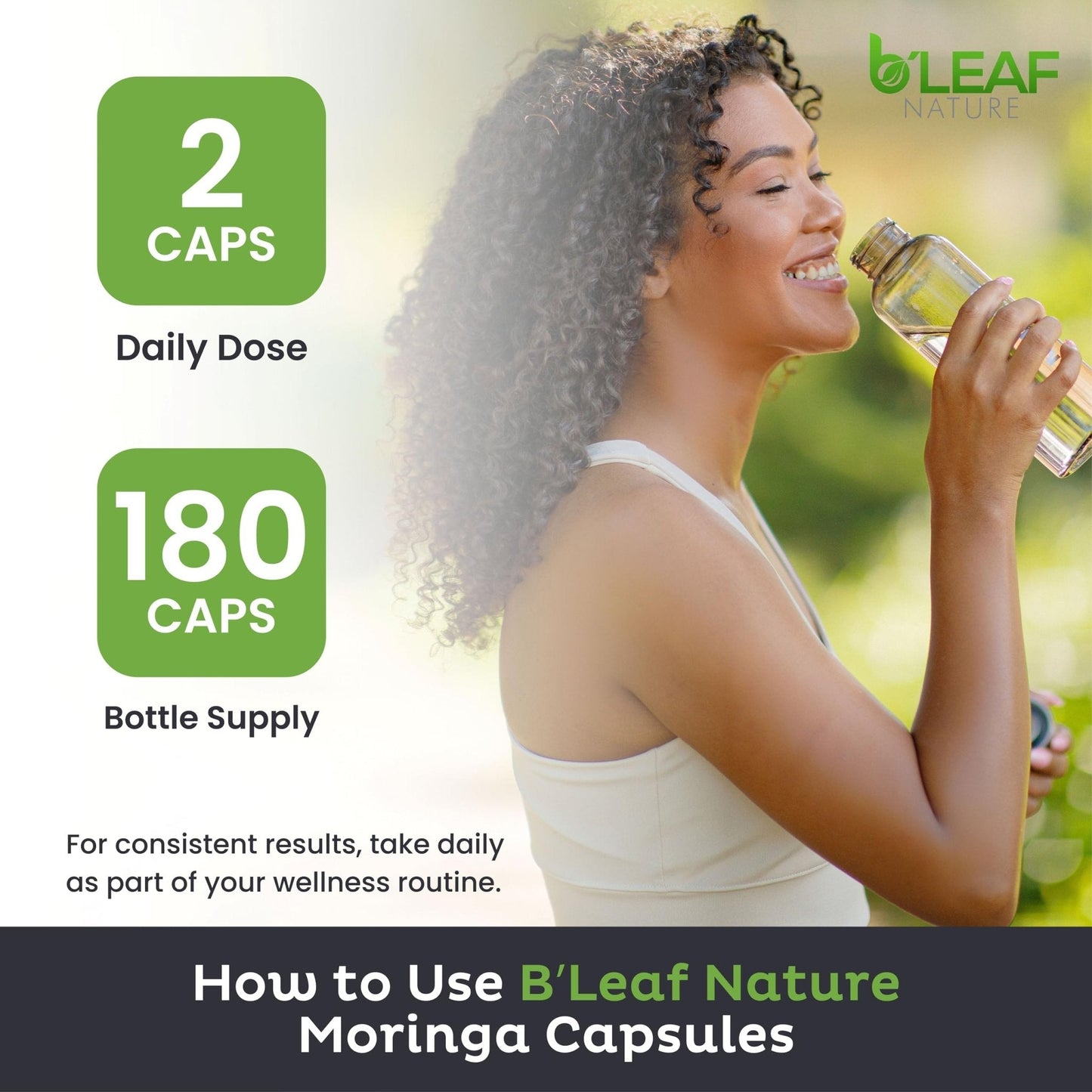 B'Leaf Nature Moringa Capsules Organic 1000mg — Pure Moringa Oleifera Leaf Powder Capsules for Energy & Immune Support - Maple Wellness Supplements
