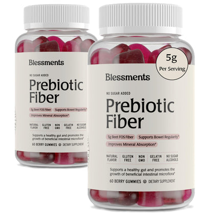 Blessments - Prebiotic Fiber Gummies for Adults & Kids with No Added Sugar- 5g (60 Count-2 Pack) High Fiber Supplement Gummies - Vegan - Keto Friendly - Maple Wellness Supplements