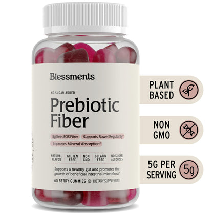 Blessments - Prebiotic Fiber Gummies for Adults & Kids with No Added Sugar- 5g (60 Count-2 Pack) High Fiber Supplement Gummies - Vegan - Keto Friendly - Maple Wellness Supplements