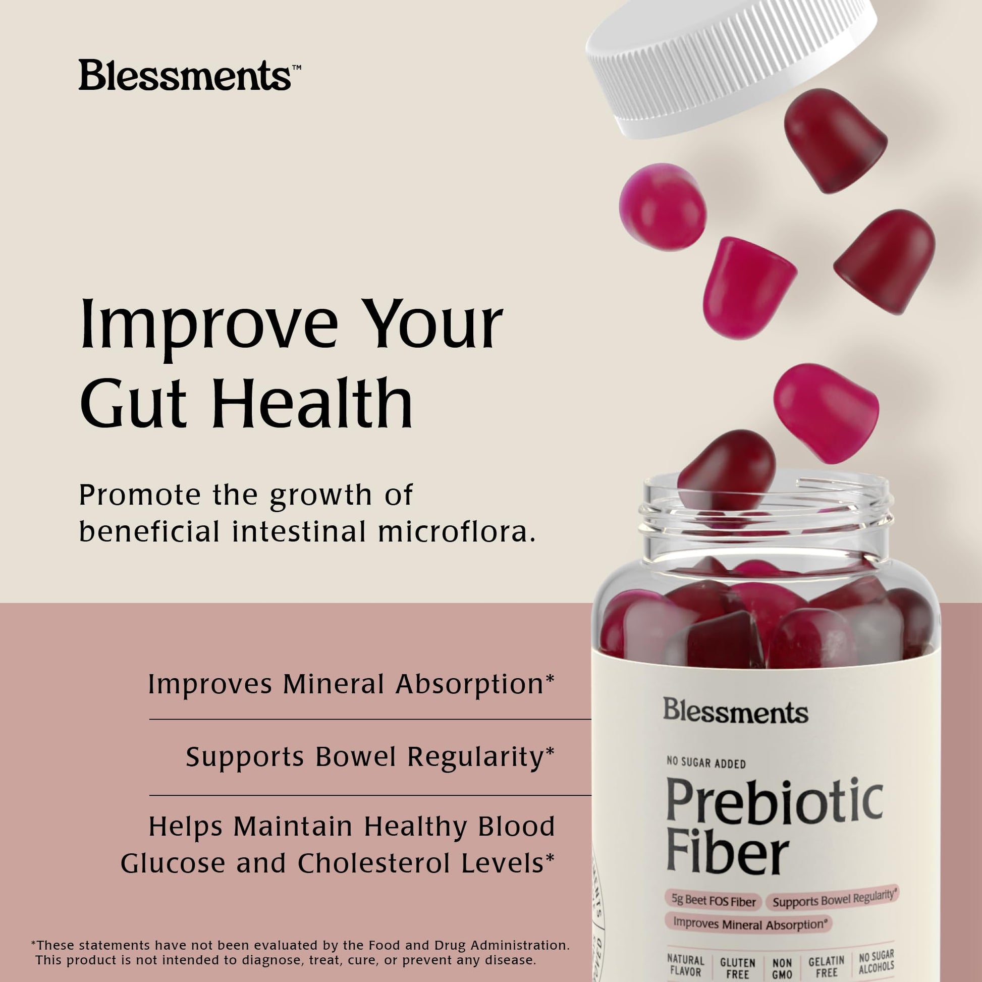 Blessments - Prebiotic Fiber Gummies for Adults & Kids with No Added Sugar- 5g (60 Count) High Fiber Supplement Gummies - Vegan - Keto Friendly - Digestive Health Supplements - Maple Wellness Supplements