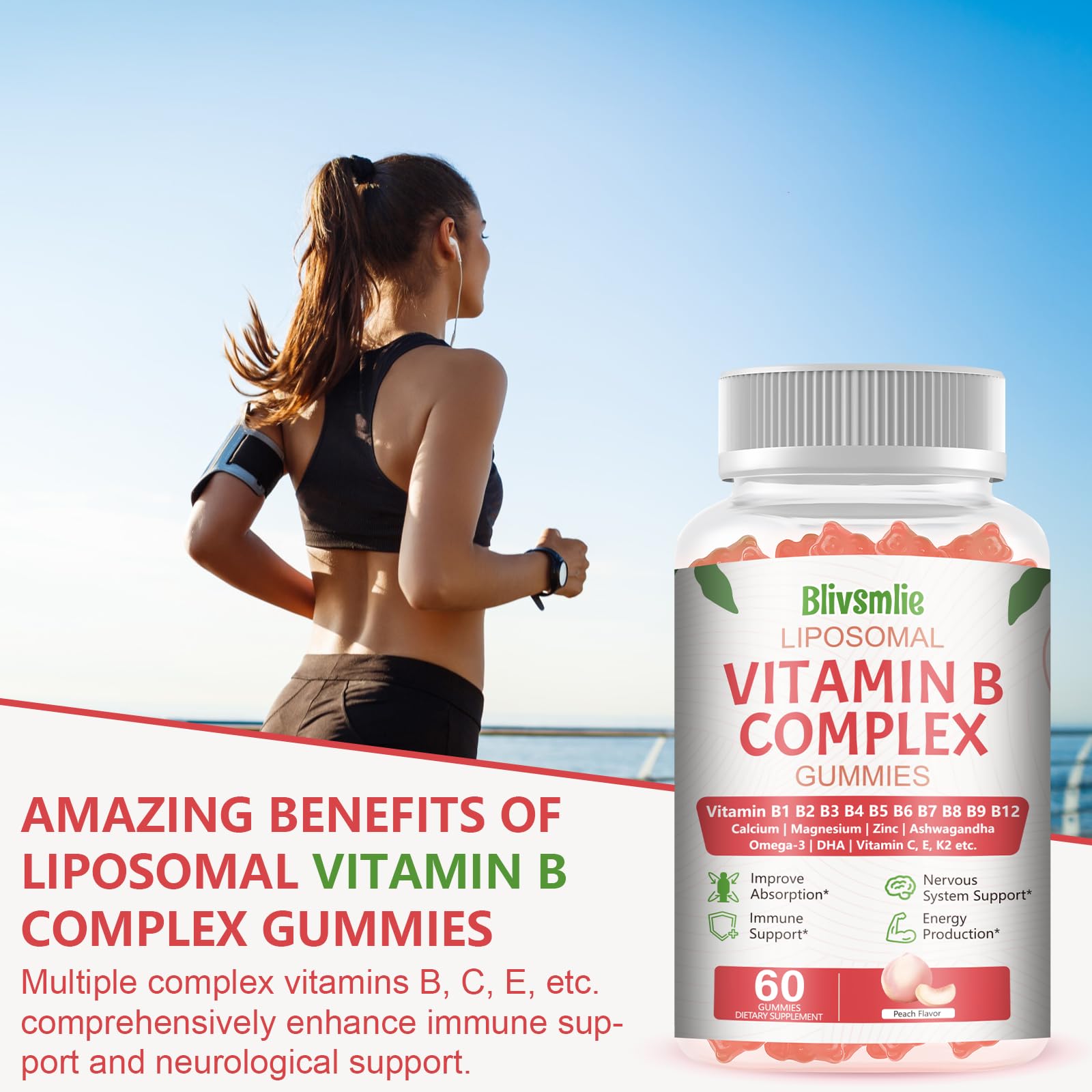 Blivsmlie 2 Pack 33-in-1 Liposomal Vitamin B Complex Gummies -B1, B2, B3, B4, B5, B6, B7, B8, B9,B12 | Vitamin C, D3,K2|Calcium,Magnesiun,Zinc etc.for Energy - Maple Wellness Supplements
