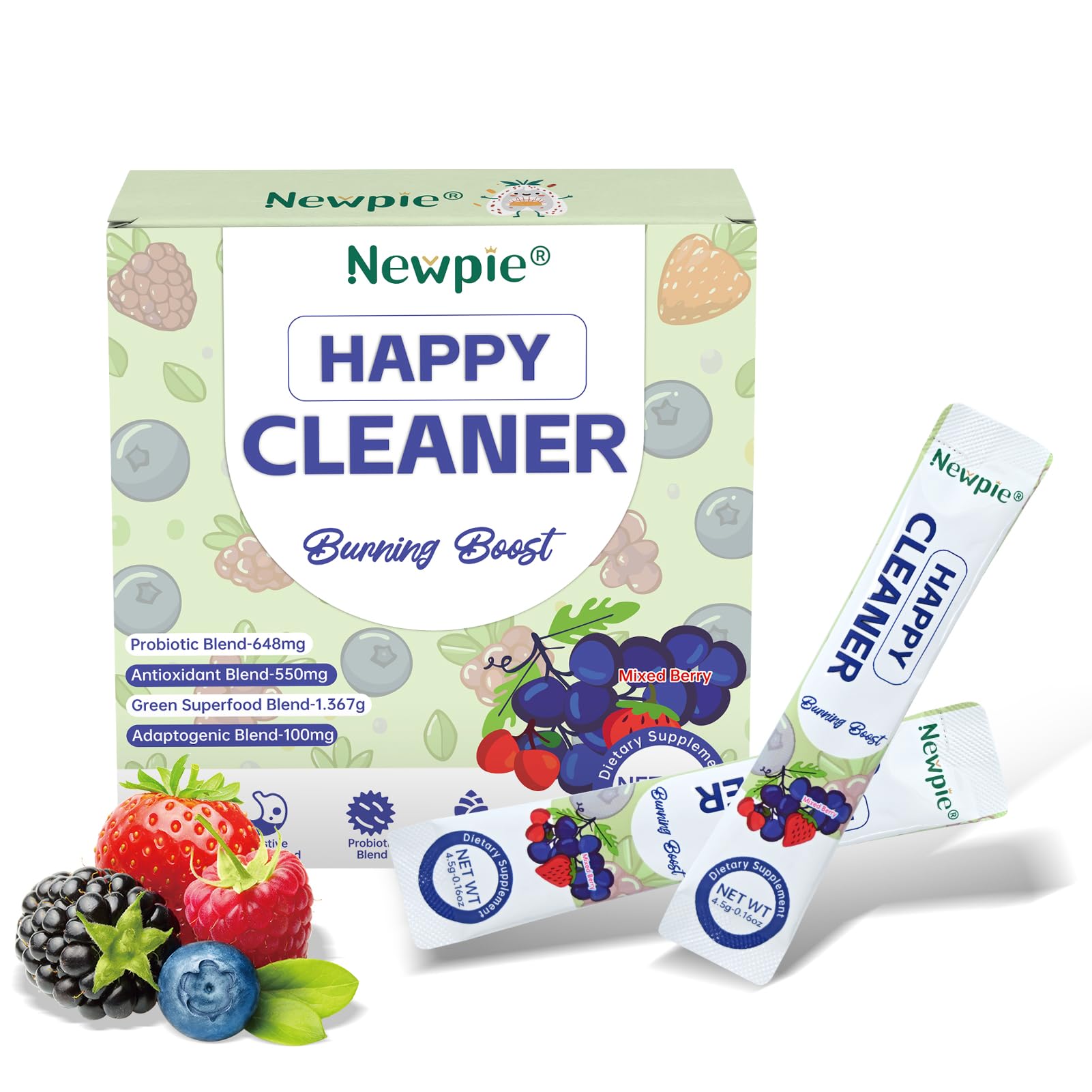 Blltzzz Newpie Superfoods Happy Cleaner Probiotic Powder,Watermelon Flavor Prebiotic & Probiotic Powder,Organic Fiber,Sugar Free,Gut Health,Natural Antioxidant - Maple Wellness Supplements