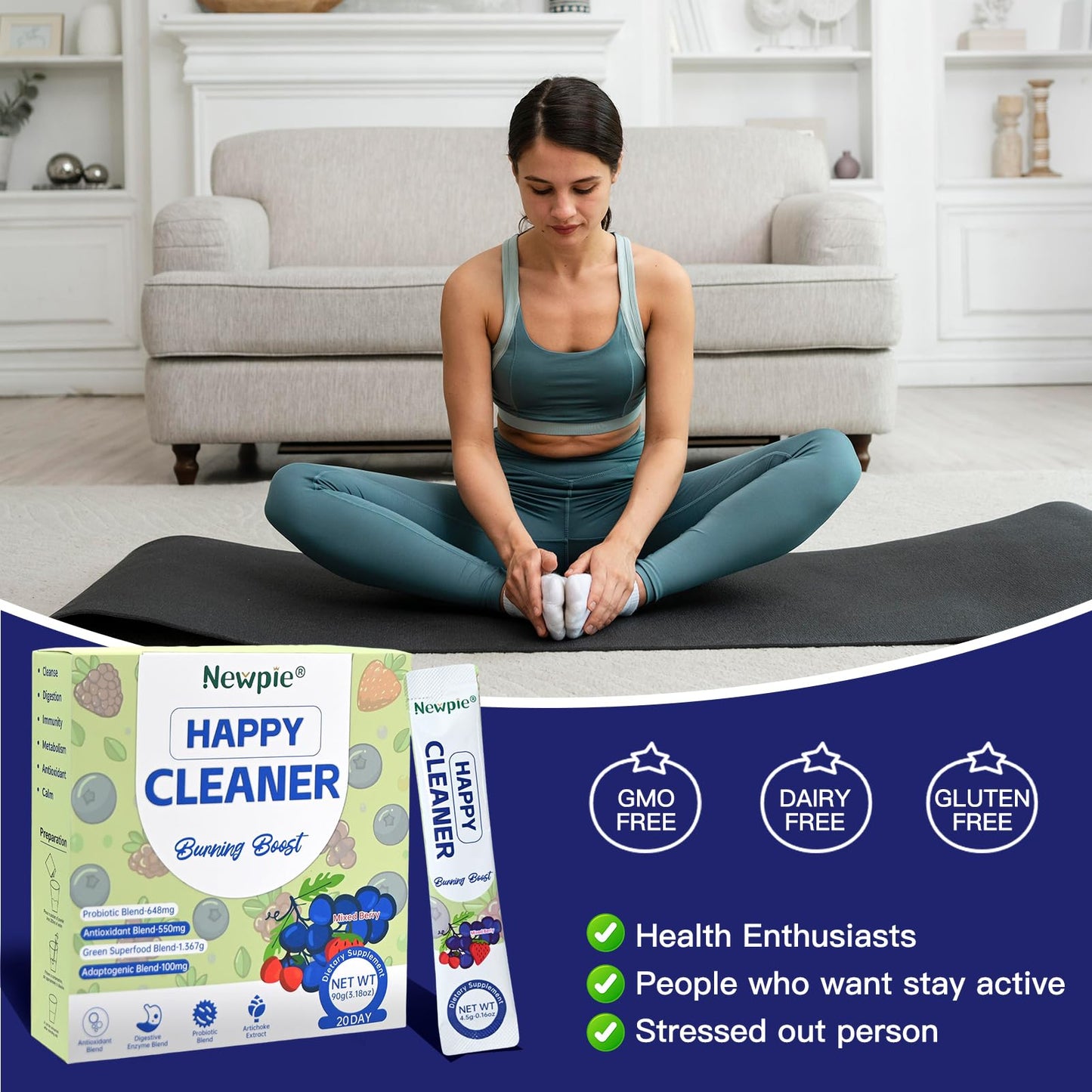 Blltzzz Newpie Superfoods Happy Cleaner Probiotic Powder,Watermelon Flavor Prebiotic & Probiotic Powder,Organic Fiber,Sugar Free,Gut Health,Natural Antioxidant - Maple Wellness Supplements