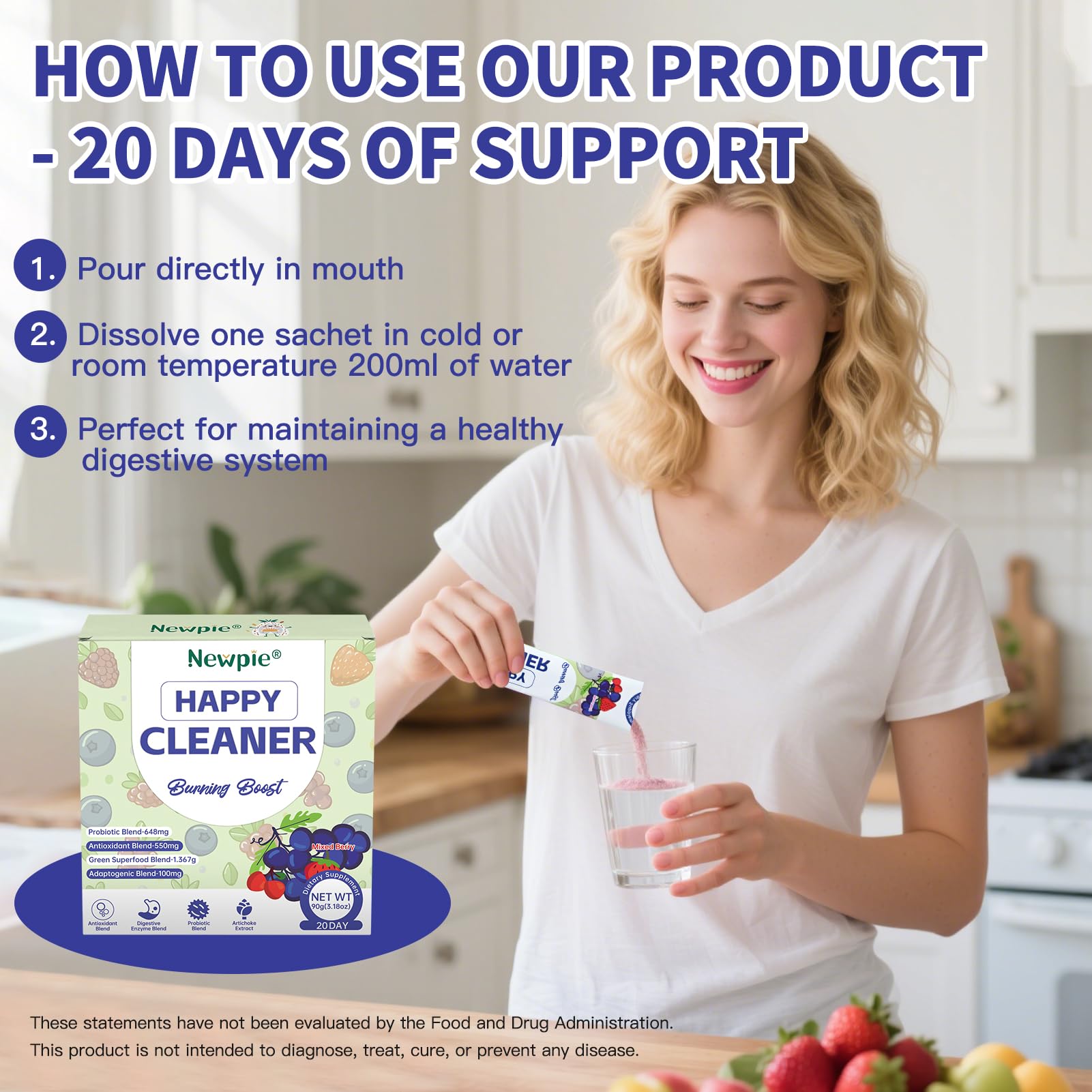 Blltzzz Newpie Superfoods Happy Cleaner Probiotic Powder,Watermelon Flavor Prebiotic & Probiotic Powder,Organic Fiber,Sugar Free,Gut Health,Natural Antioxidant - Maple Wellness Supplements