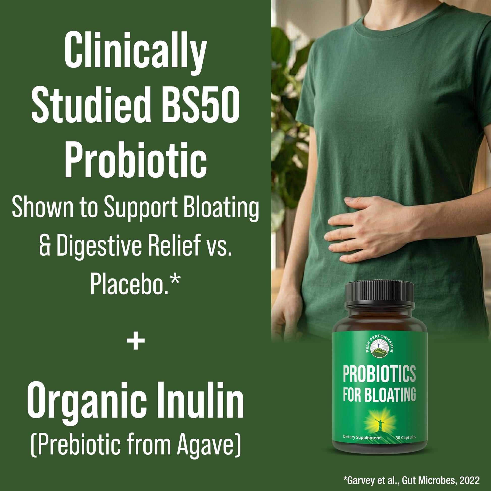 Bloat and Gas Probiotic - Proven Relief with Clinically Studied Bacillus Subtilis BS50 + Prebiotic Fiber - Fast Acting Anti Bloating Pills Supplement - Maple Wellness Supplements