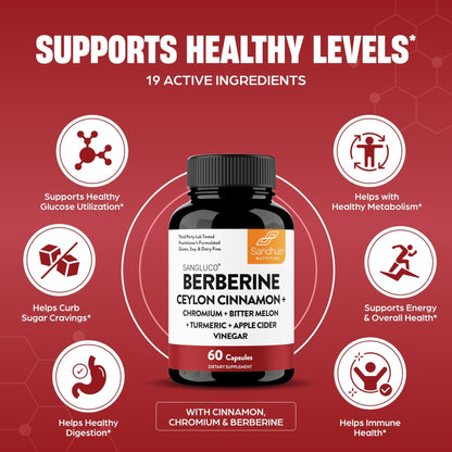 Blood Sugar Support Complex Supplement | Supports Healthy Blood Sugar Levels Already Within Normal Range | With Berberine, Cinnamon, Chromium, Turmeric - Maple Wellness Supplements