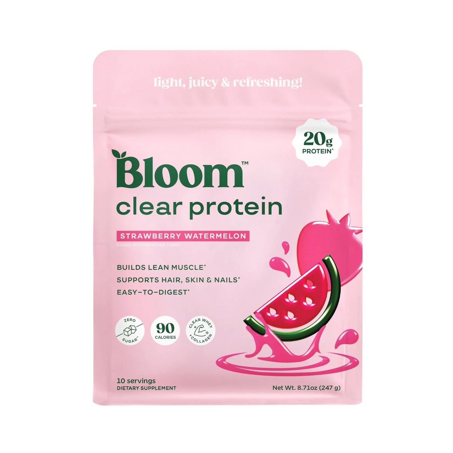 Bloom Clear Protein, Whey Protein Isolate with Collagen Peptides and Digestive Enzymes, 20g Protein, Sugar Free Post Workout Drink Mix, 90 Calories, - Maple Wellness Supplements