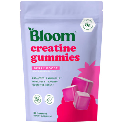 Bloom Creatine Monohydrate Gummies, 5g Per Serving, Sugar Free Creatine Gummy for Workout, Strength, Cognitive Health & Lean Muscle Support - Maple Wellness Supplements