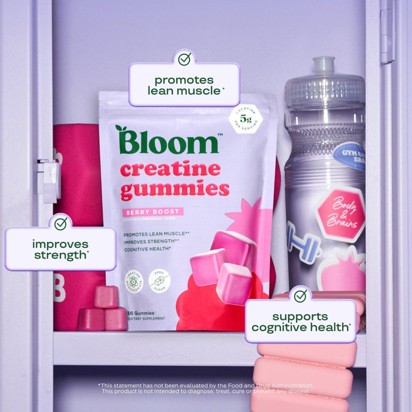 Bloom Creatine Monohydrate Gummies, 5g Per Serving, Sugar Free Creatine Gummy for Workout, Strength, Cognitive Health & Lean Muscle Support - Maple Wellness Supplements