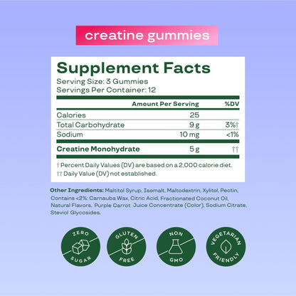 Bloom Creatine Monohydrate Gummies, 5g Per Serving, Sugar Free Creatine Gummy for Workout, Strength, Cognitive Health & Lean Muscle Support - Maple Wellness Supplements