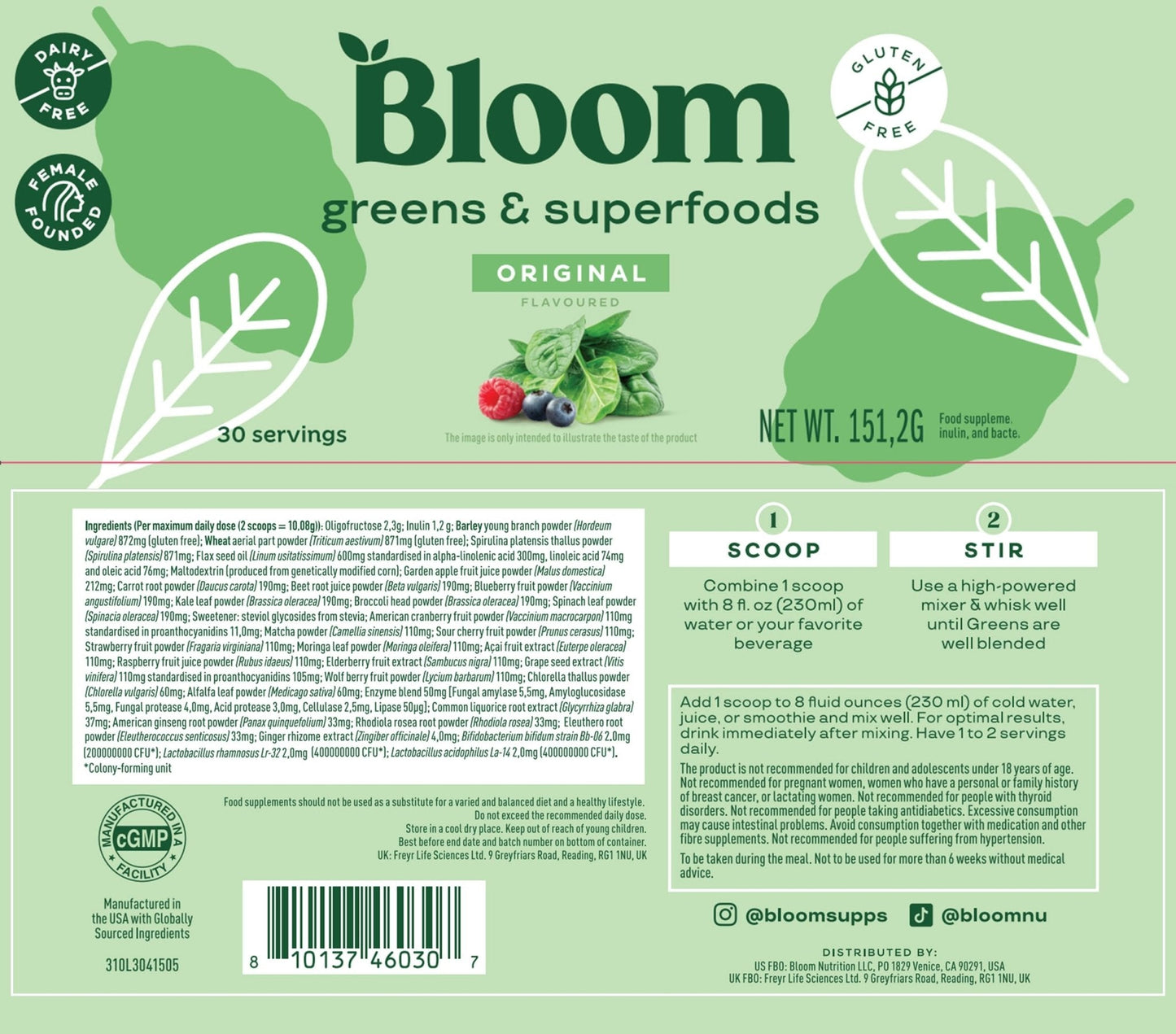 Bloom Nutrition Greens and Superfoods Powder for Digestive Health, Greens Powder - Maple Wellness Supplements