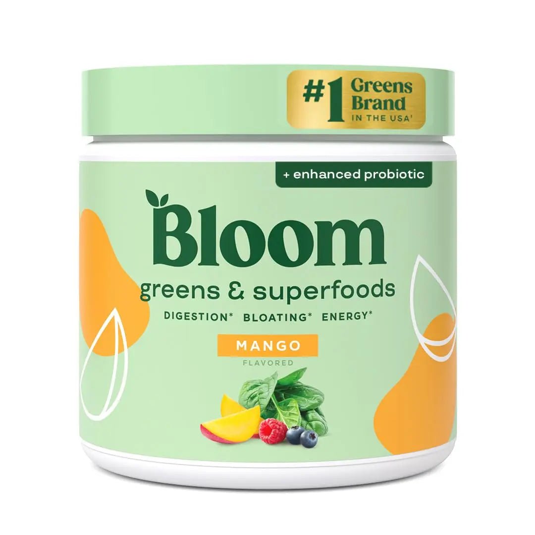 Bloom Nutrition Superfood Greens Powder, Digestive Enzymes with Probiotics and Prebiotics, Gut Health, Bloating Relief for Women, Chlorella, Green Juice Mix with Beet Root Powder, 30 SVG, Mango - Maple Wellness Supplements