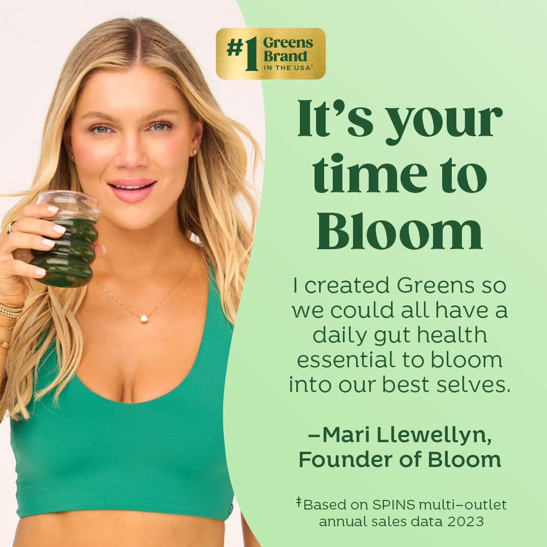 Bloom Nutrition Superfood Greens Powder, Digestive Enzymes with Probiotics and Prebiotics, Gut Health, Bloating Relief for Women, Chlorella, Green Juice Mix with Beet Root Powder, 30 SVG, Mango - Maple Wellness Supplements